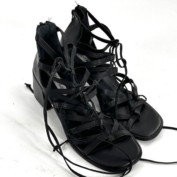 Steve Madden Cherri Sandals 9 Black NWOT Shoes Block Heel Strappy Ankle Tie - Picture 5 of 7